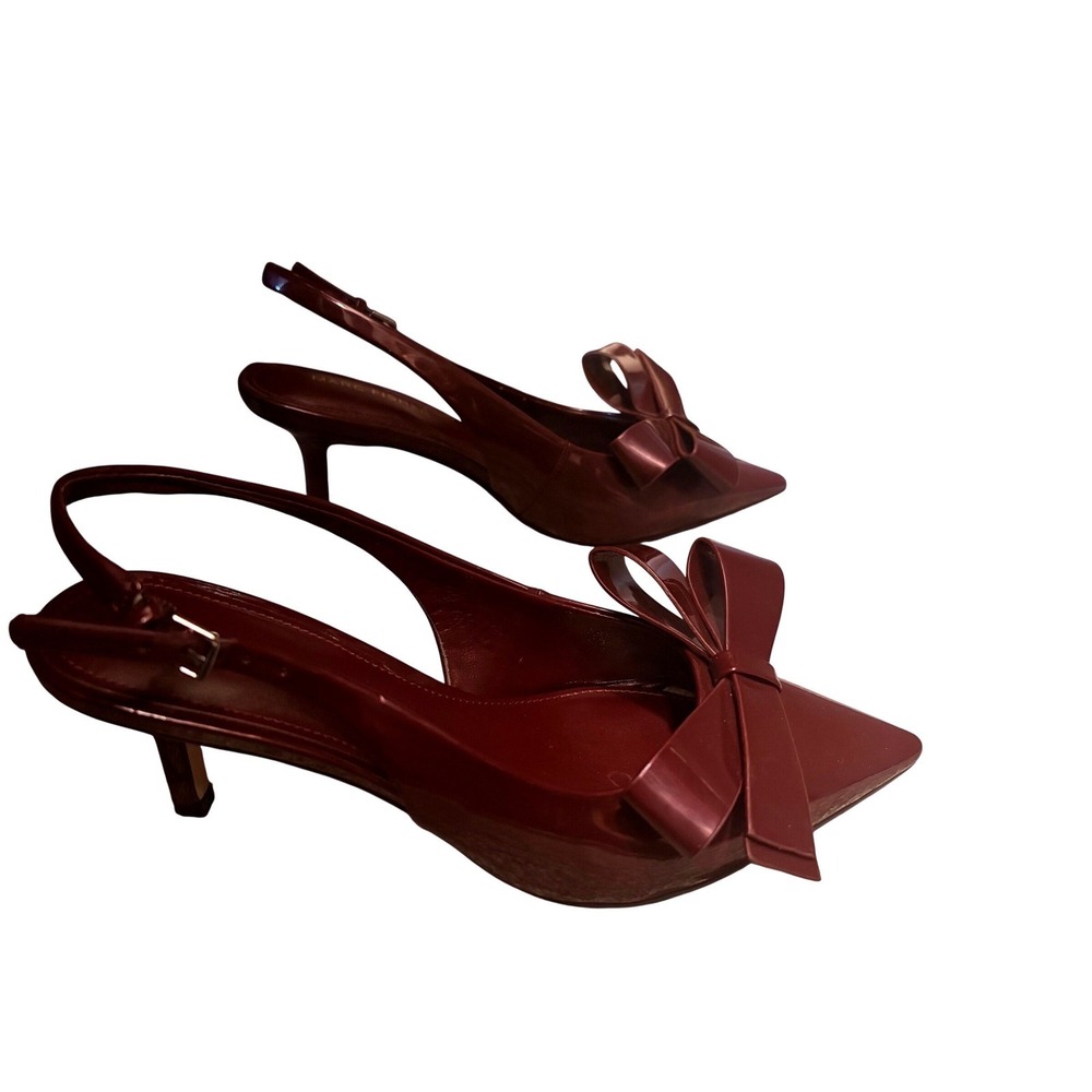 Marc Fisher Women Dark Red Patent Bow Slingback Kitten Heels Size 6M
